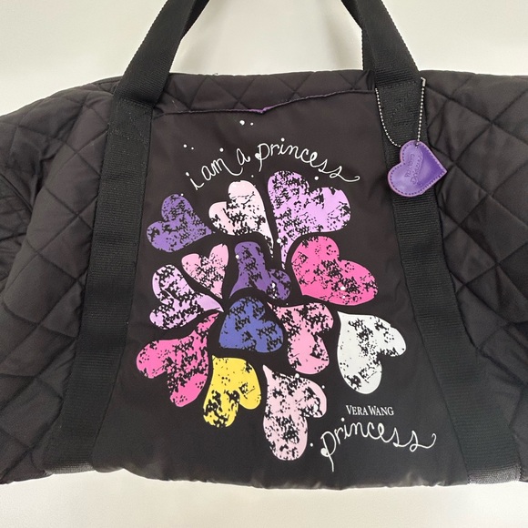 Vera Wang Princess Gym Dance Duffle Bag Quilted Printed Black Nylon 11x23x10 - Picture 3 of 7